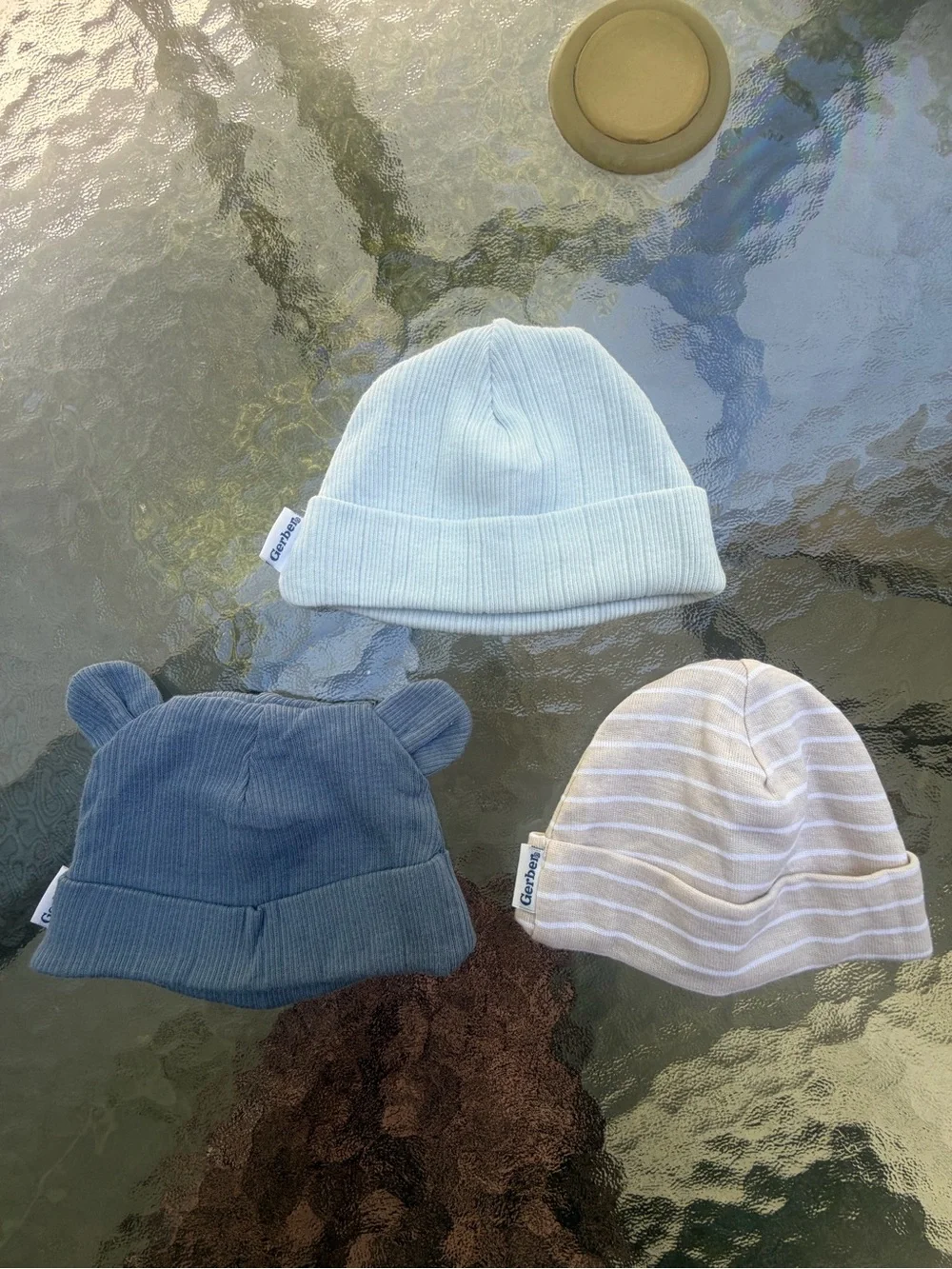 Gerber Baby Beanie Trio in Cream, Light Blue & Navy